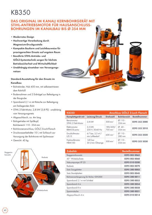 GÖLZ Kernbohrgerät KB350 mit Stihl-Antriebsmotor FS561