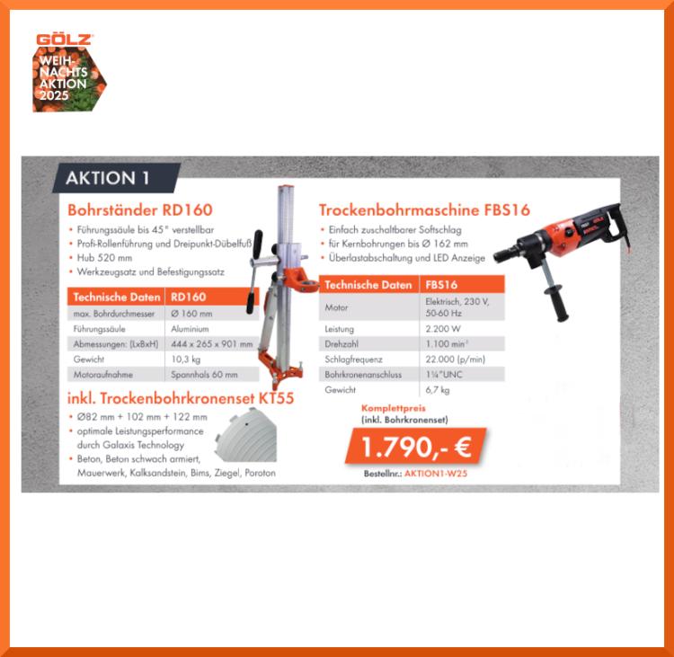 AKTION 1 - Gölz Bohrständer RD160 + Gölz Trockenbohrmaschine FB16