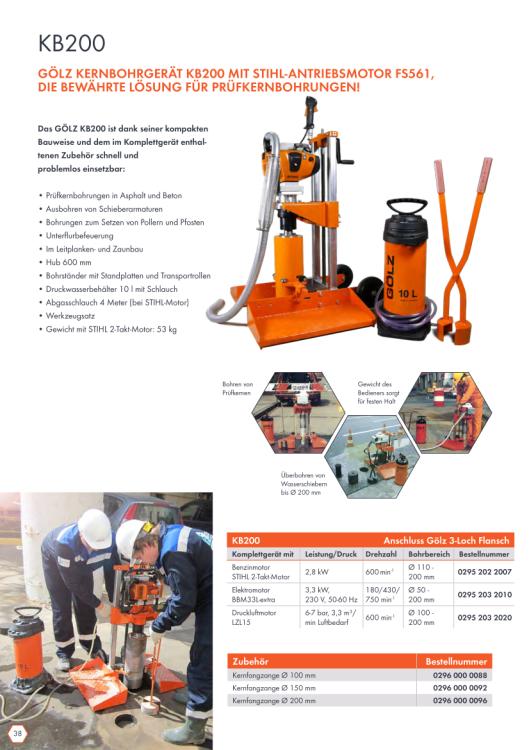 GÖLZ Kernbohrgerät KB200 mit Stihl-Antriebsmotor FS561