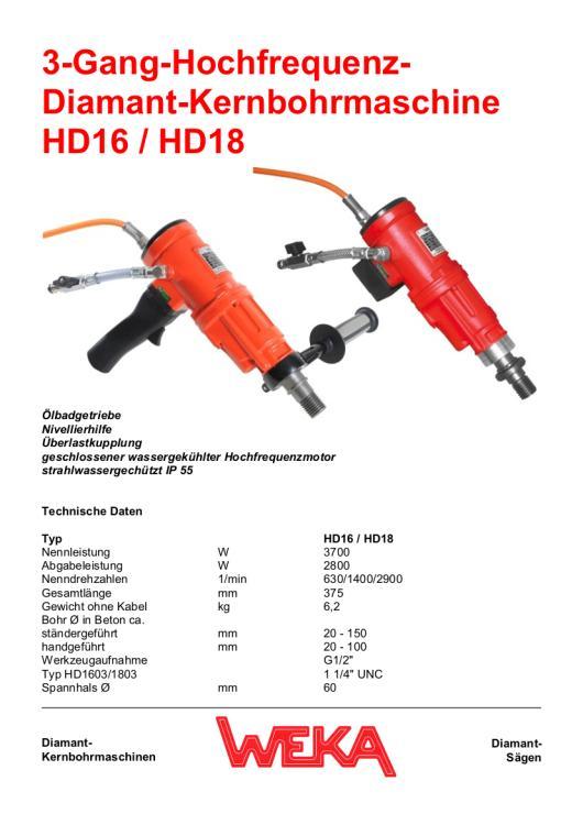 WEKA Hochfrequenzbohrmotor HD 1803 (ständergeführt)
