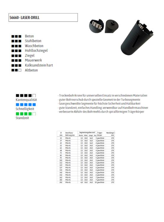 Laser Drill Dia-Trockenbohrkrone Ø 62mm