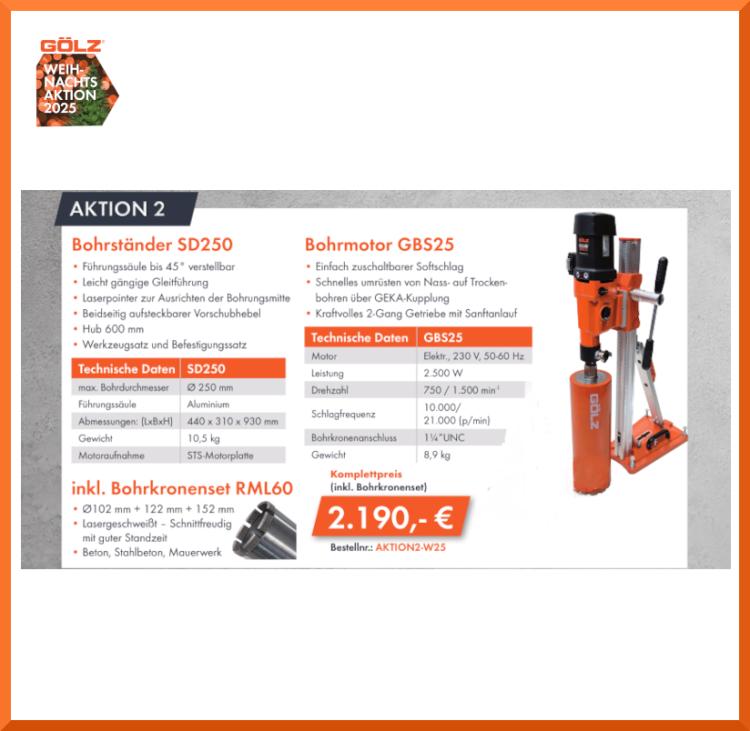 AKTION 2 - Gölz Bohrständer SD250 + Bohrmotor GBS25