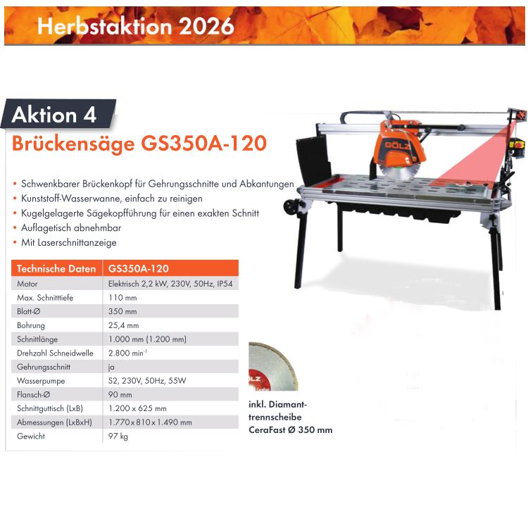 HERBSTAKTION!!! Gölz Brückensäge GS350A-120